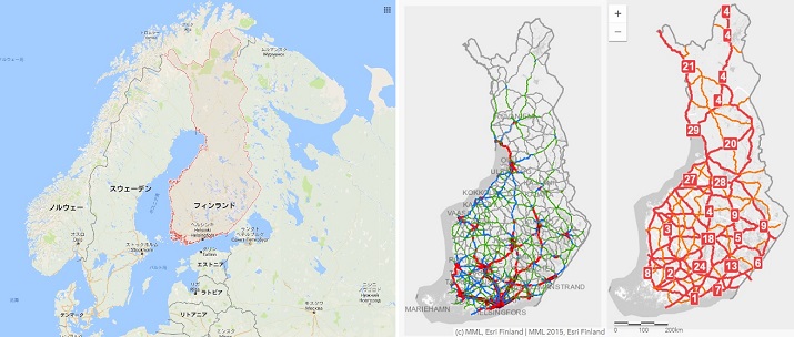 フィンランド年間交通量マップ、道路ネットワーク